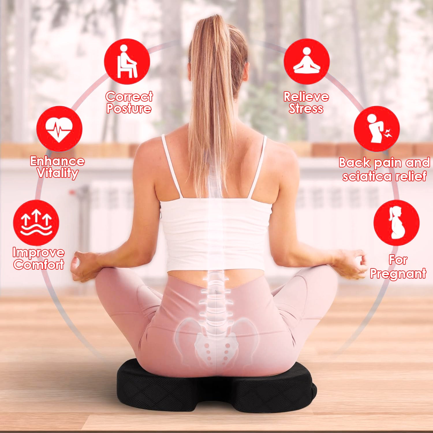 Hivvago Memory Foam Seat Cushion - Tailbone & Sciatica - Black