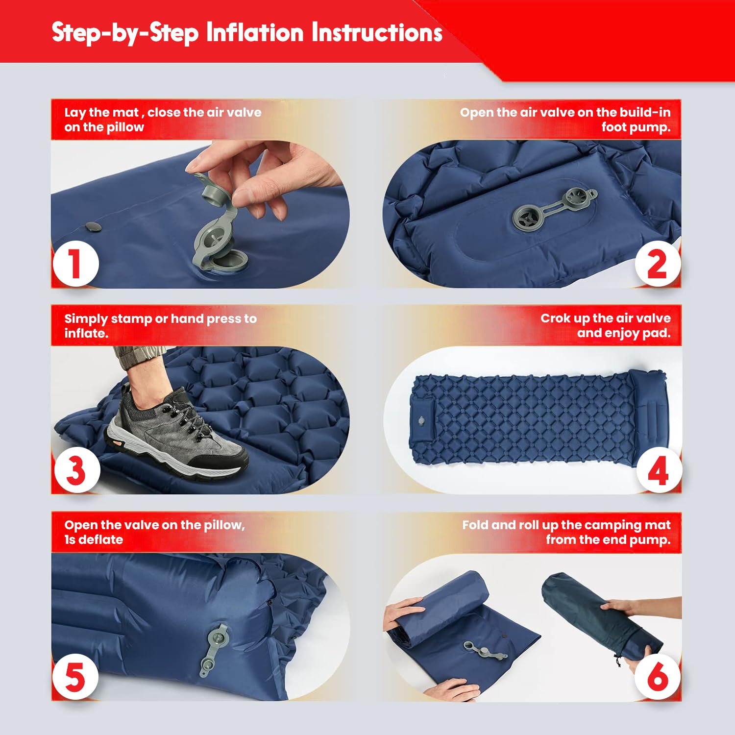 Hivvago Inflatable Sleeping Pad with Built-in Pump - Ultralight Camping Mat