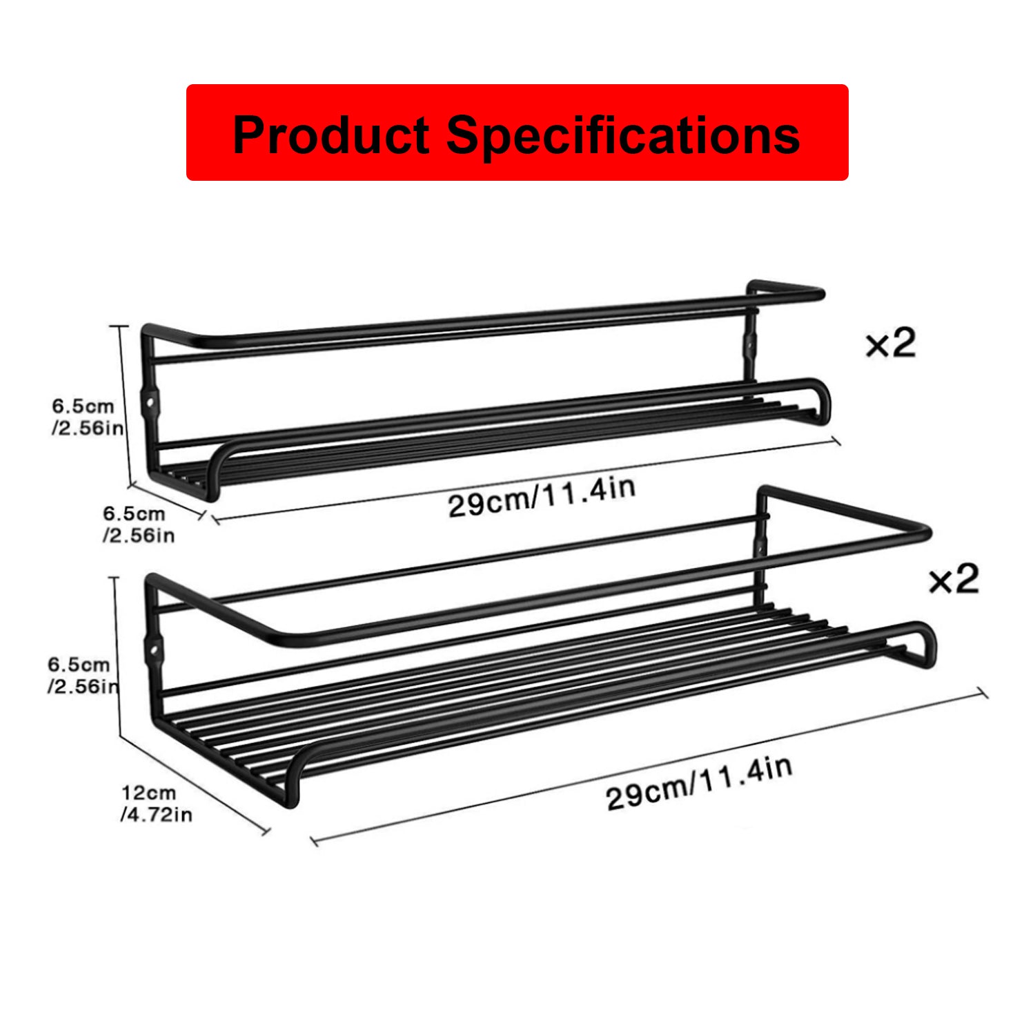 Hivvago 4-Pack Spice Rack Organizer – Wall or Cabinet Mount Kitchen Storage