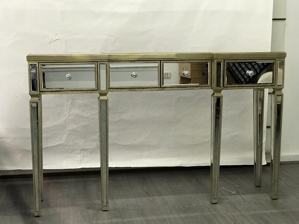 Mirrored Console Antiqued Ribbed 4 Drawer Hollywood Glam Art Deco Home Accent