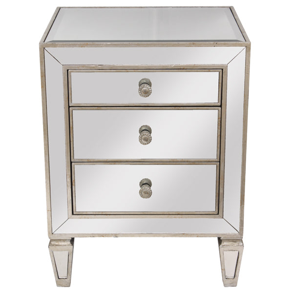 Mirrored 3 Drawer Bedside Antique Seamless Gold Leaf Hollywood Art Deco