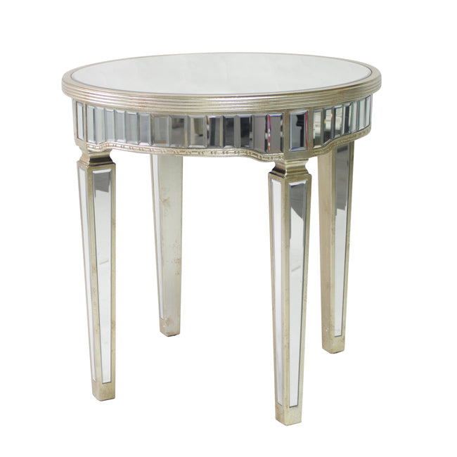 Mirrored Round Side Table Antique Ribbed Floor Stock