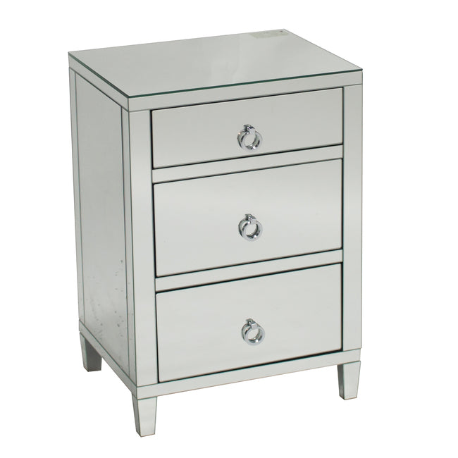 Glamour Mirrored 3 Drawer Polished Chrome Handles Bedside Table