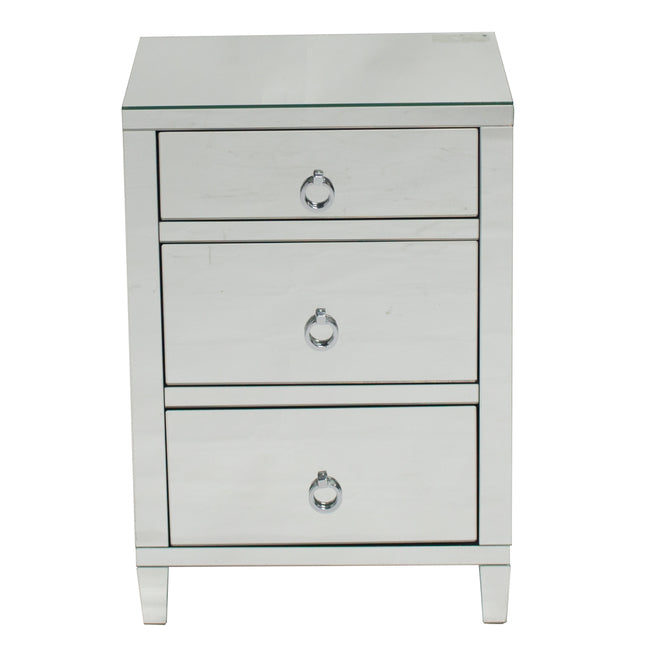 Glamour Mirrored 3 Drawer Polished Chrome Handles Bedside Table