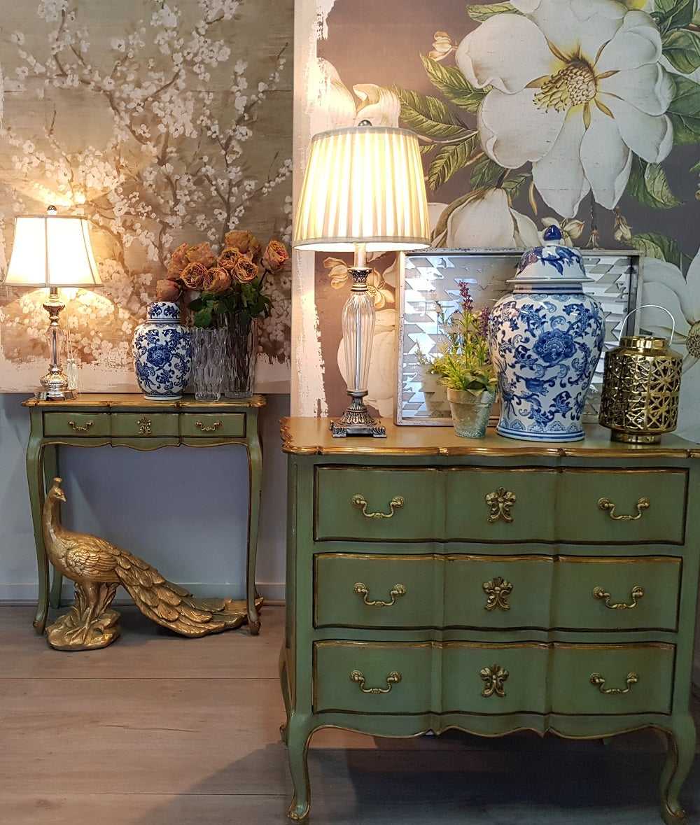 Marie Antoinette French Style Chest of Drawers – Mint Green Gold Accent 90cm