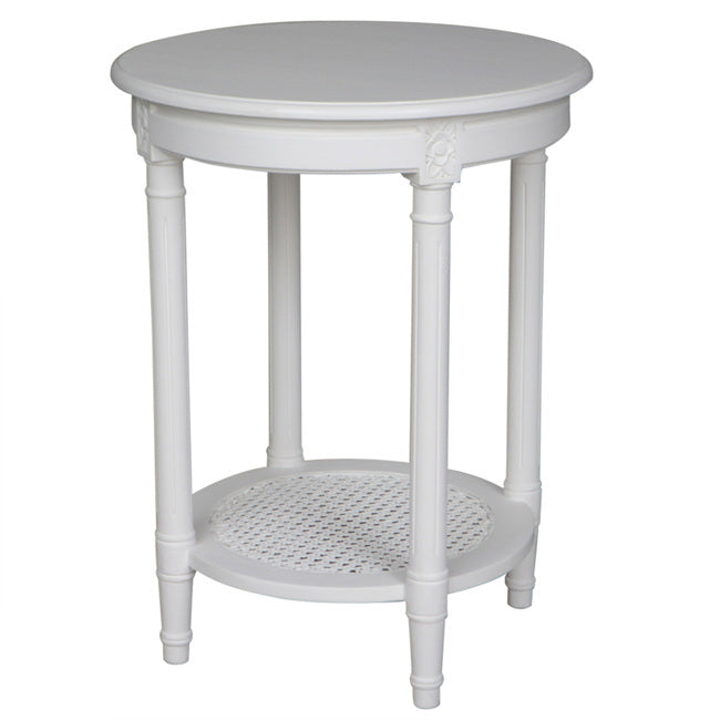 Polo Occasional Round Table White Hand-Painted Hamptons Style Rattan Shelf