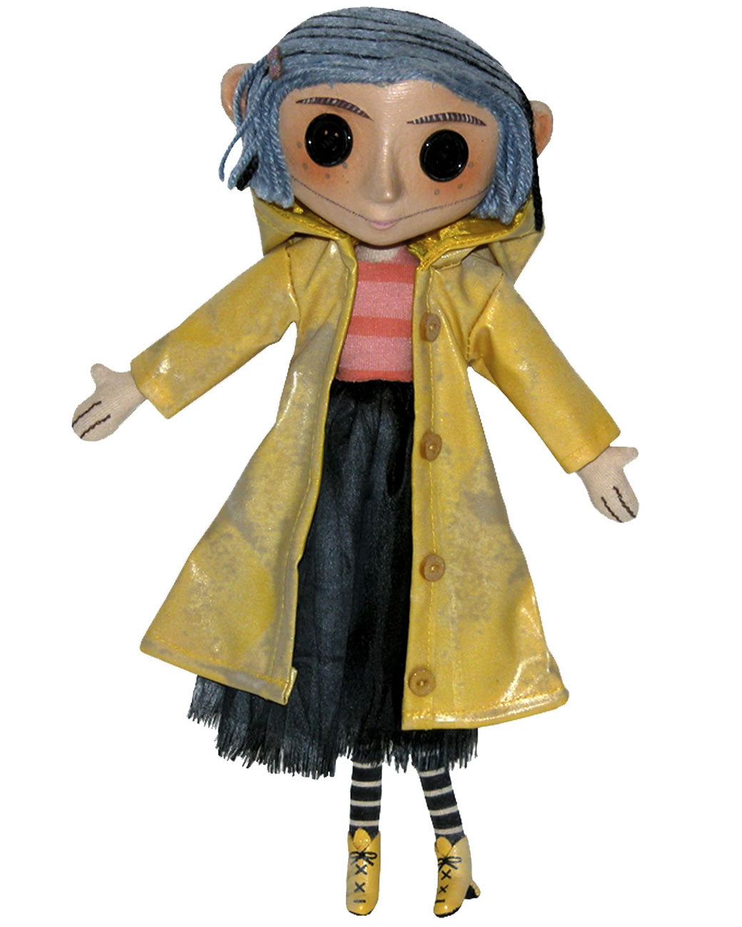 Coraline Doll Collectible Figure 9” Poseable with Raincoat & Button Eyes – Yellow