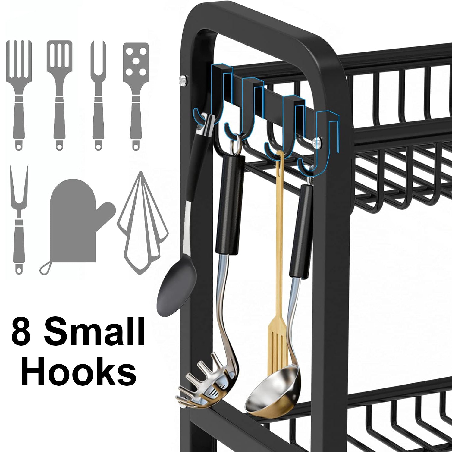 Hivvago 2-Tier Countertop Spice Rack with Hooks – Kitchen Storage Organizer