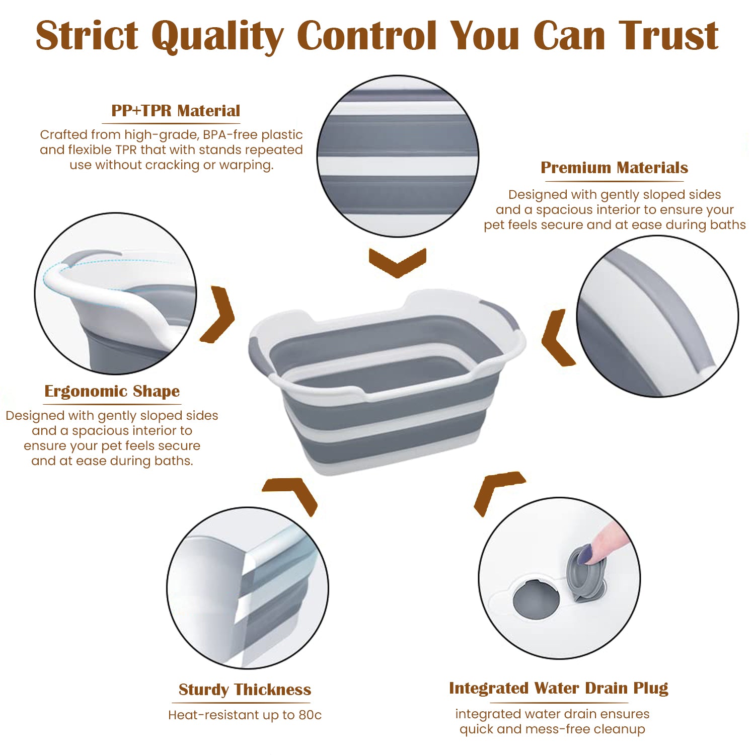 PupLily Collapsible Pet Bathtub – Foldable Wash Tub with Drain, 60.5×38×28cm