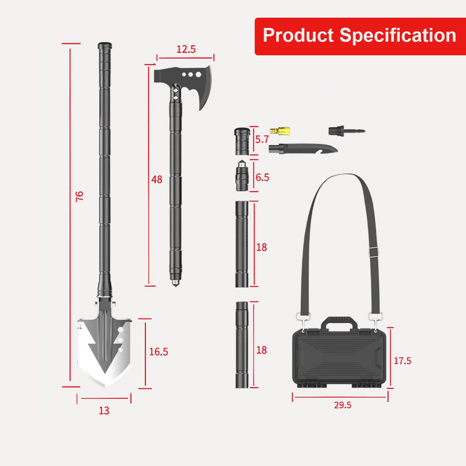 Hivvago Multifunctional Tactical Shovel Set – Survival Tool for Camping & Hiking