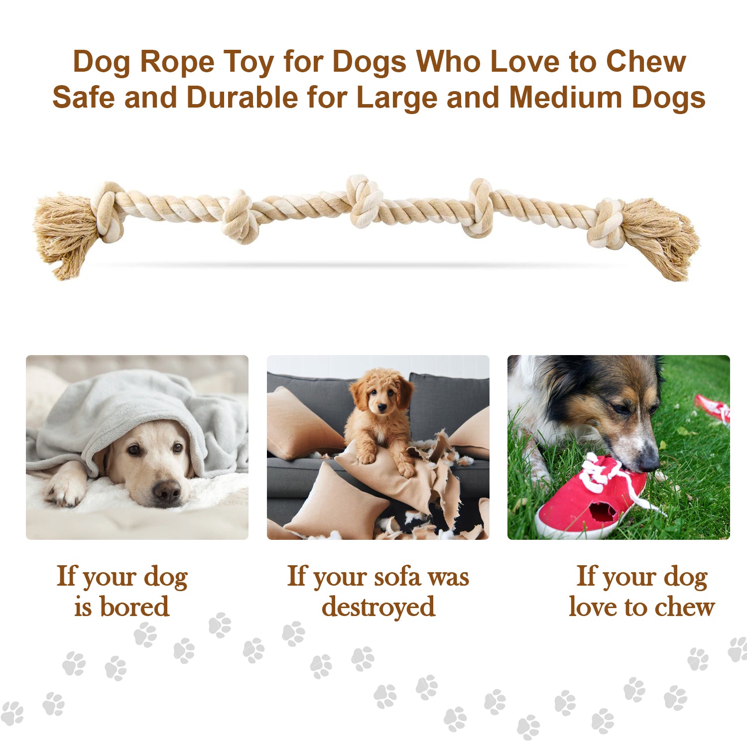 PupLily Durable Dog Rope Toy – Tough 5-Knot Chew & Tug Toy, 90cm, Khaki