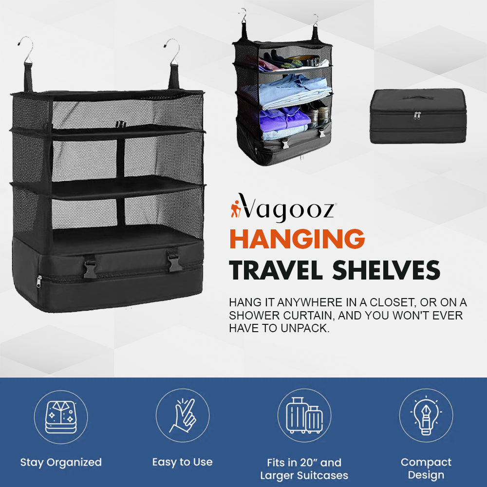 Vagooz Foldable 3 Shelf Travel Camping Organizer with Hook