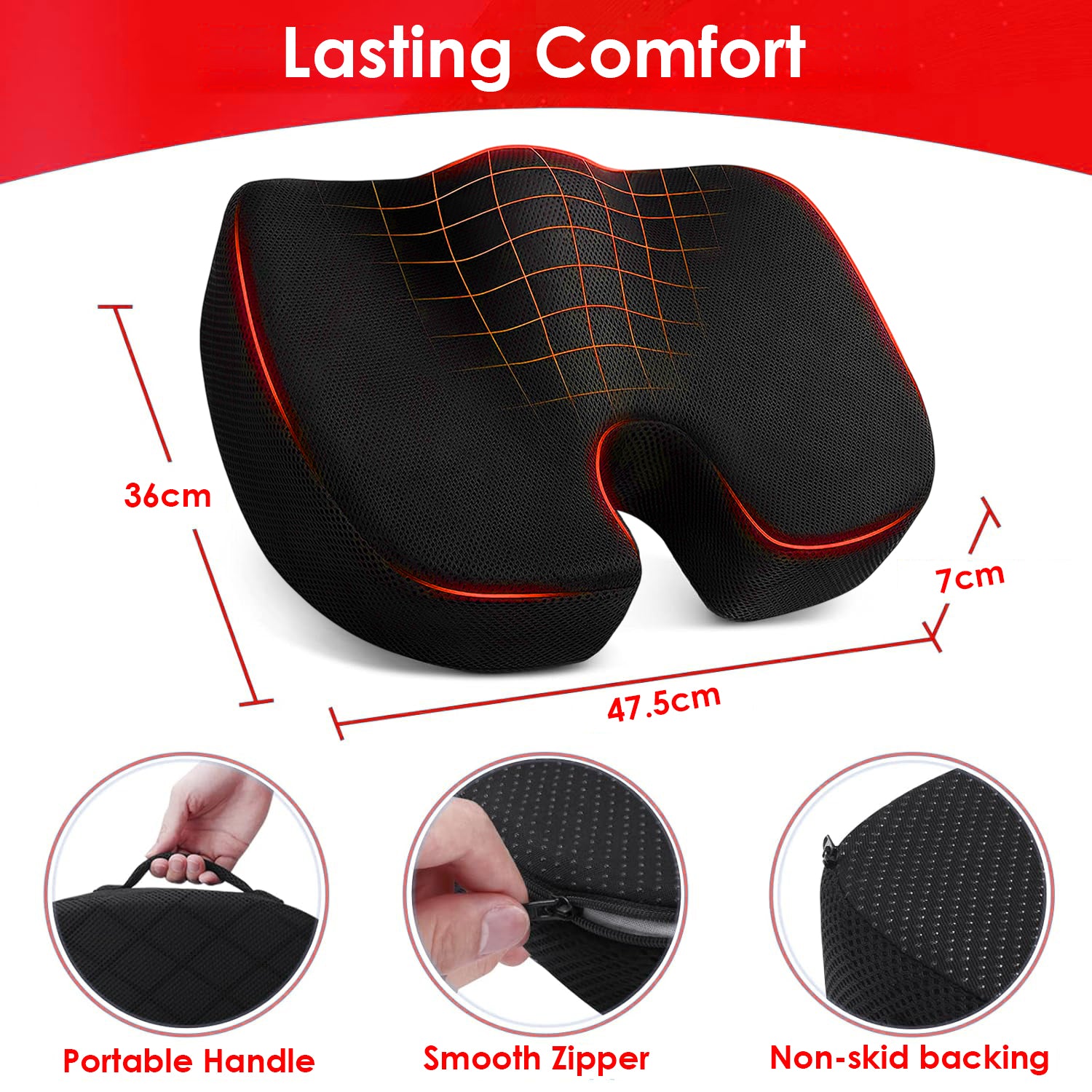 Hivvago Memory Foam Seat Cushion - Tailbone & Sciatica - Black
