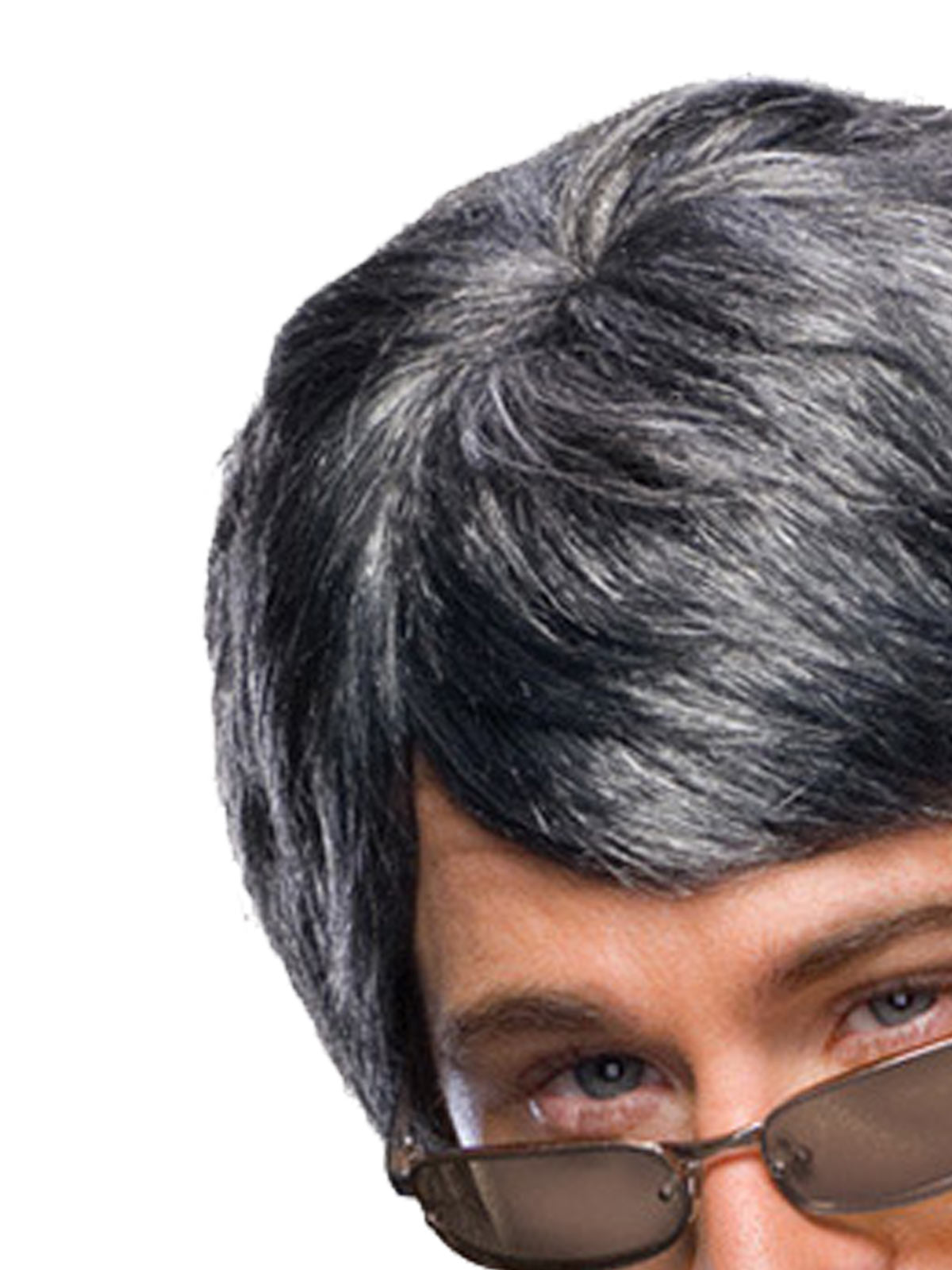 Grey Men's Wig for Adults with Short Black and Grey Hair Streaks