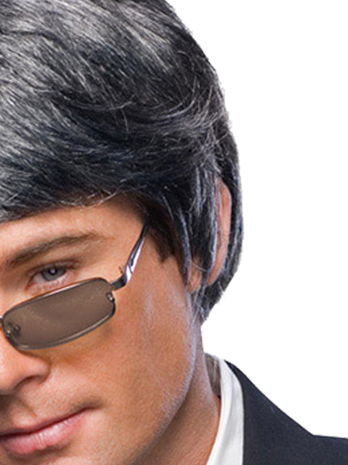 Grey Men's Wig for Adults with Short Black and Grey Hair Streaks