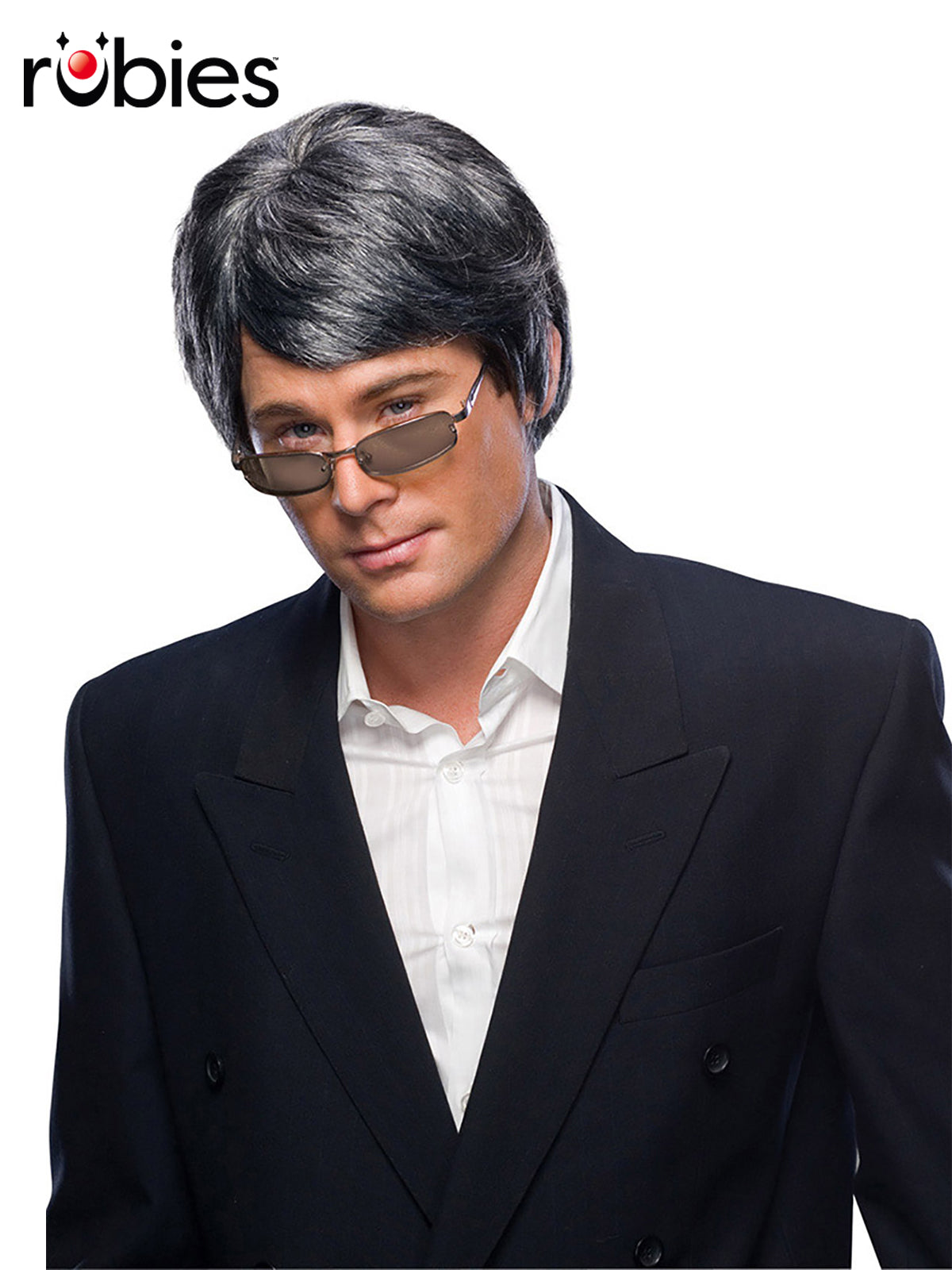 Grey Men's Wig for Adults with Short Black and Grey Hair Streaks