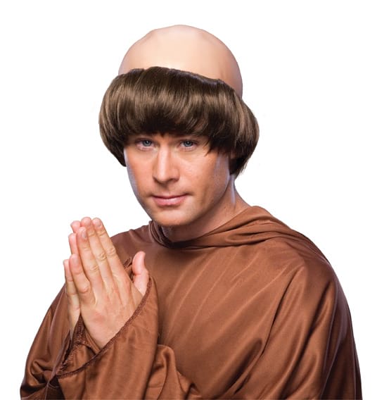 Monk Wig for Adults Bald Top Medieval Friar Halloween Costume Accessory - Brown