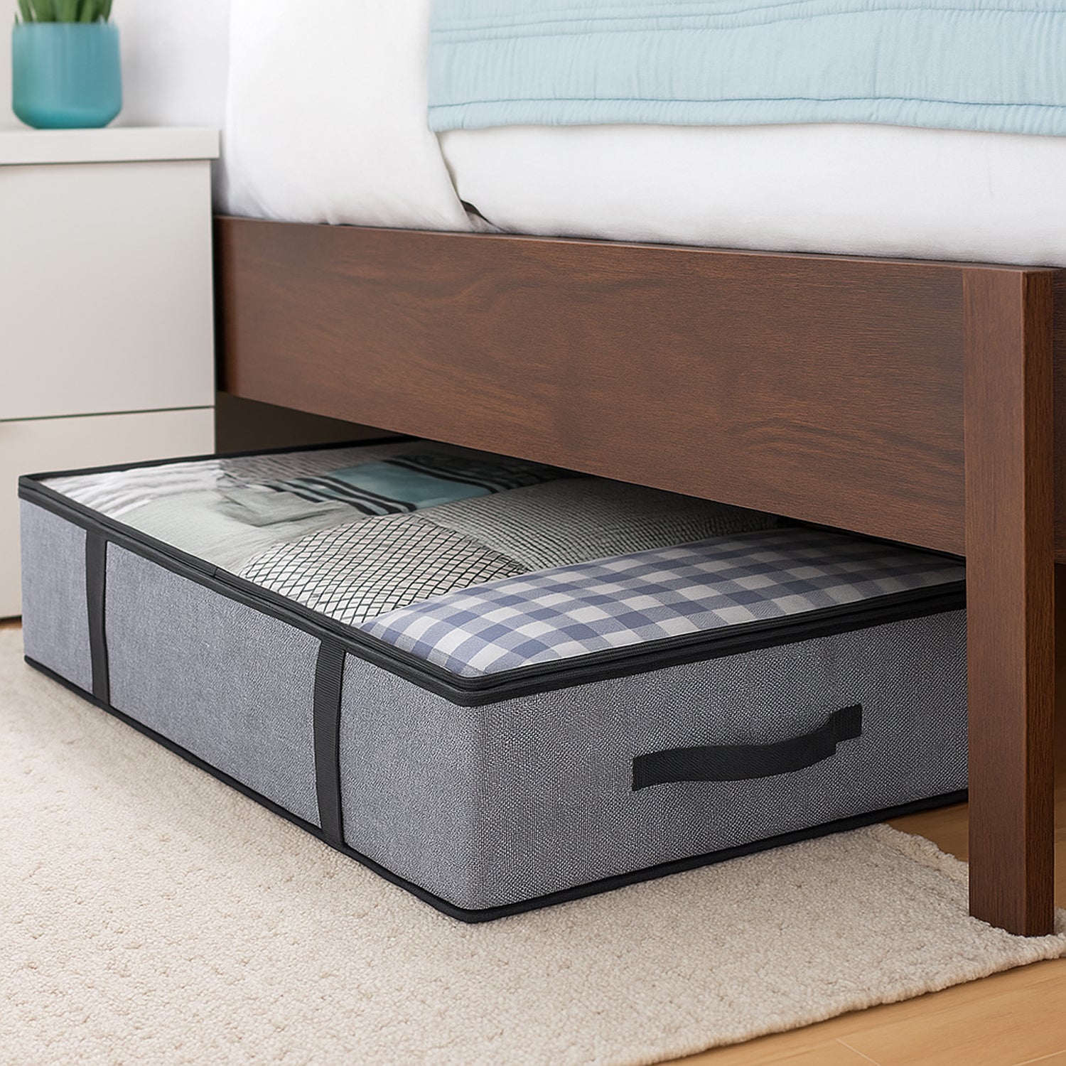 Hivvago Under Bed Storage Bags – 2-Pack Foldable Organisers with Zipper, Grey