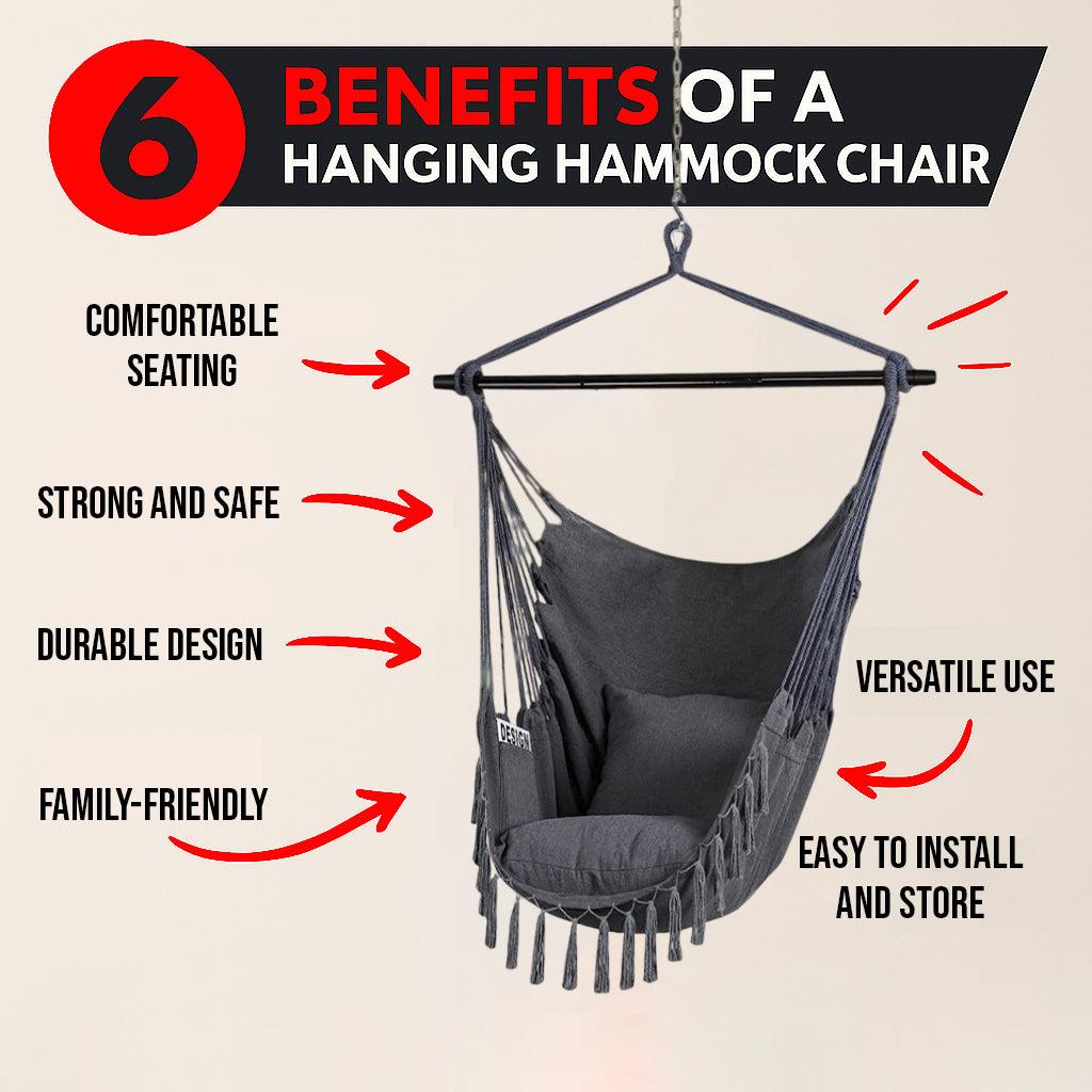 Hivvago Hammock Chair Hanging Rope Swing with Cushions Indoor Outdoor Seat