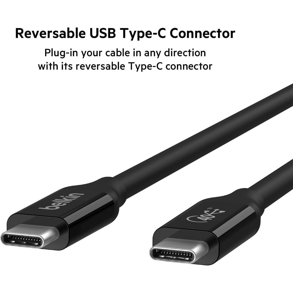 Belkin USB 4.0 USB-C Cable, Black, Size 0.8 Meter