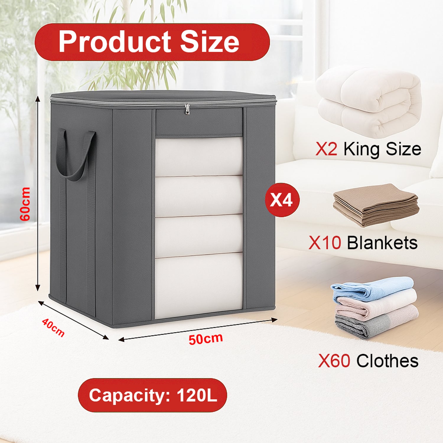 Hivvago Oversized Quilt Storage Bags – 2-Pack Foldable Organisers with Zipper & Window