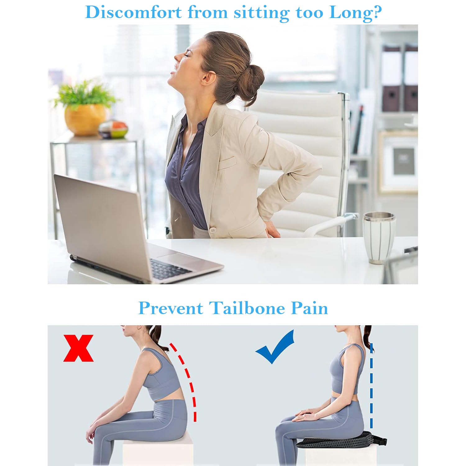 Vagooz Car Wedge Seat Cushion – Memory Foam Booster with Non-Slip Base, Black