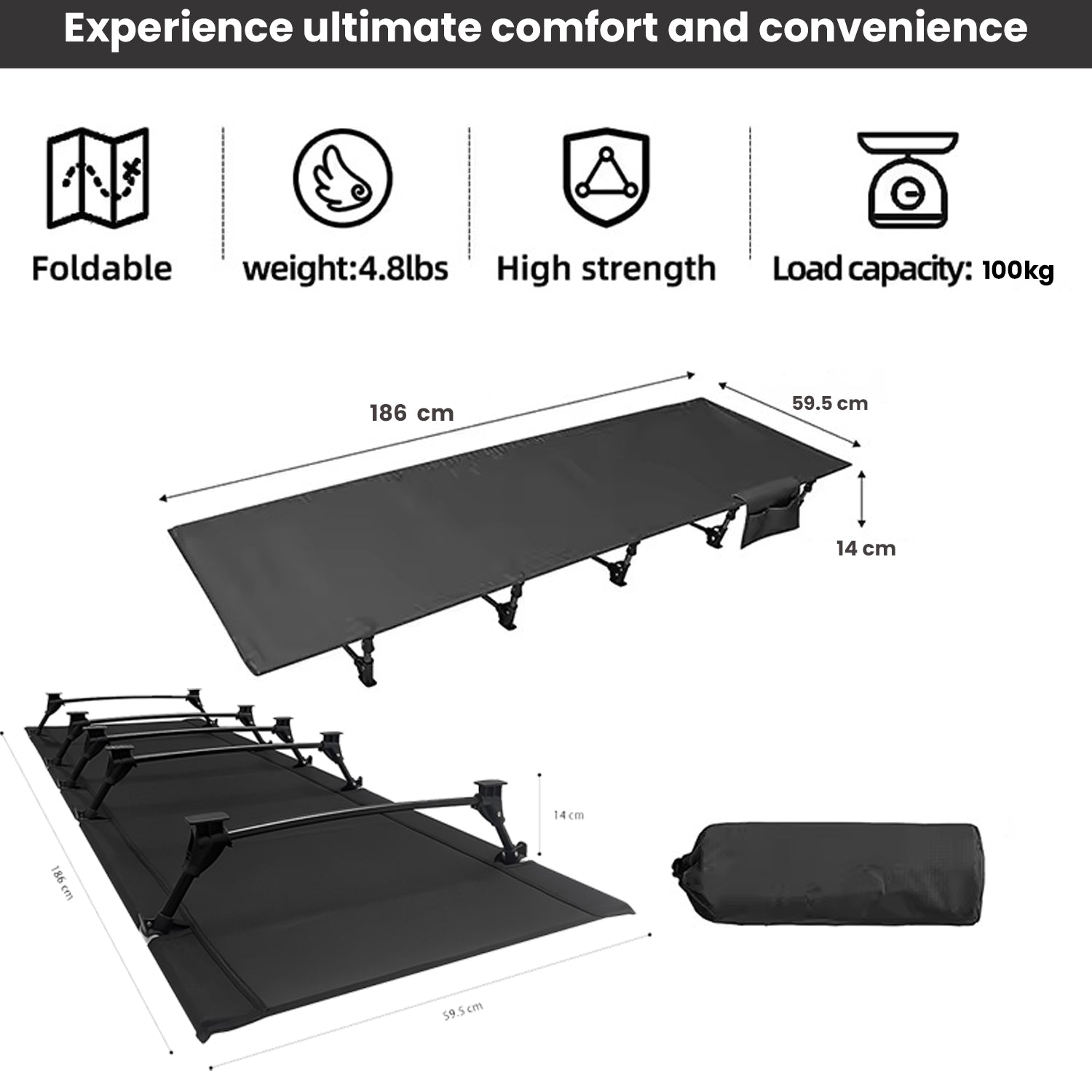 Hivvago Folding Camping Cot Compact & Durable Ultralight Tent Bed