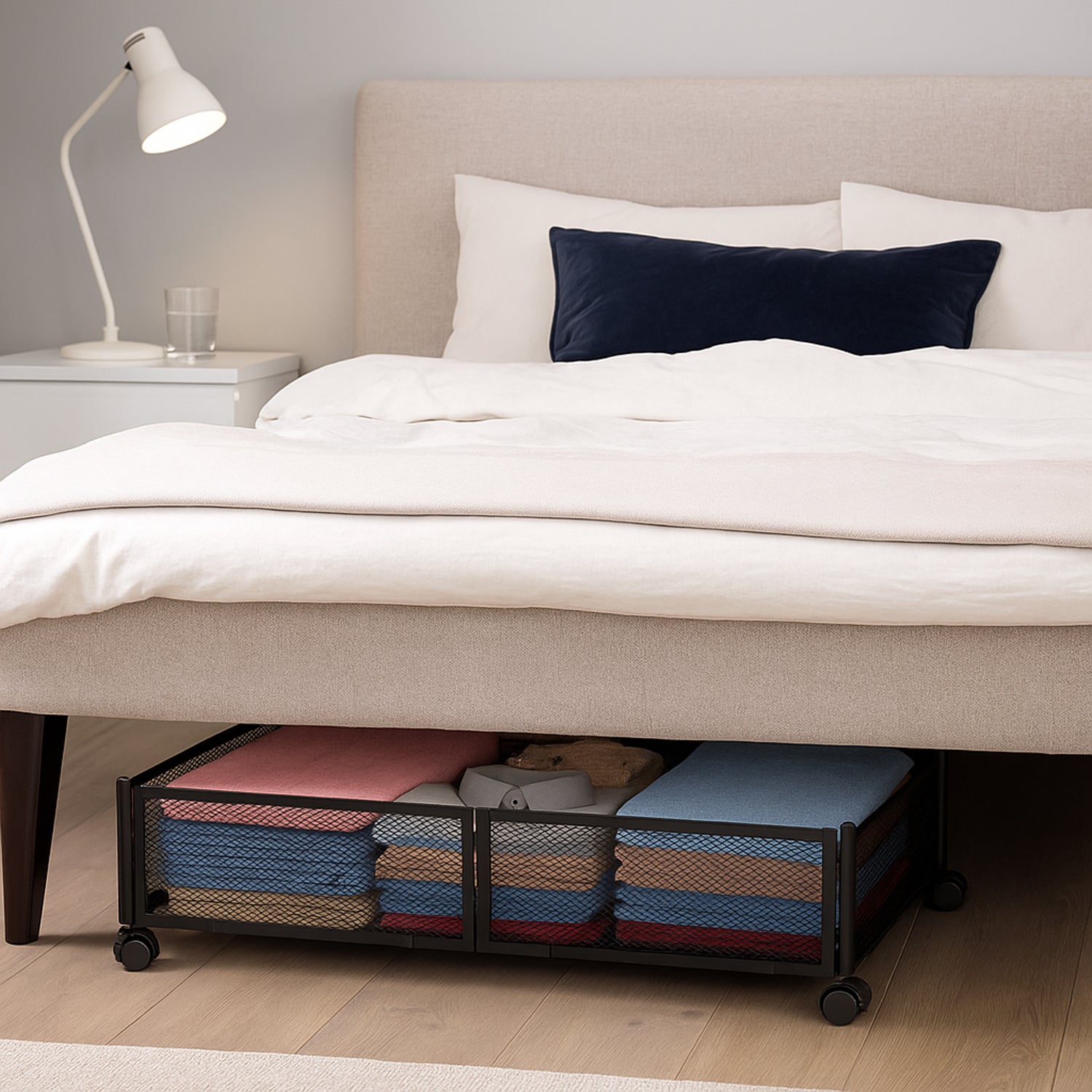 Hivvago Under Bed Storage Organizer with Wheels – Rolling Metal Storage Bin