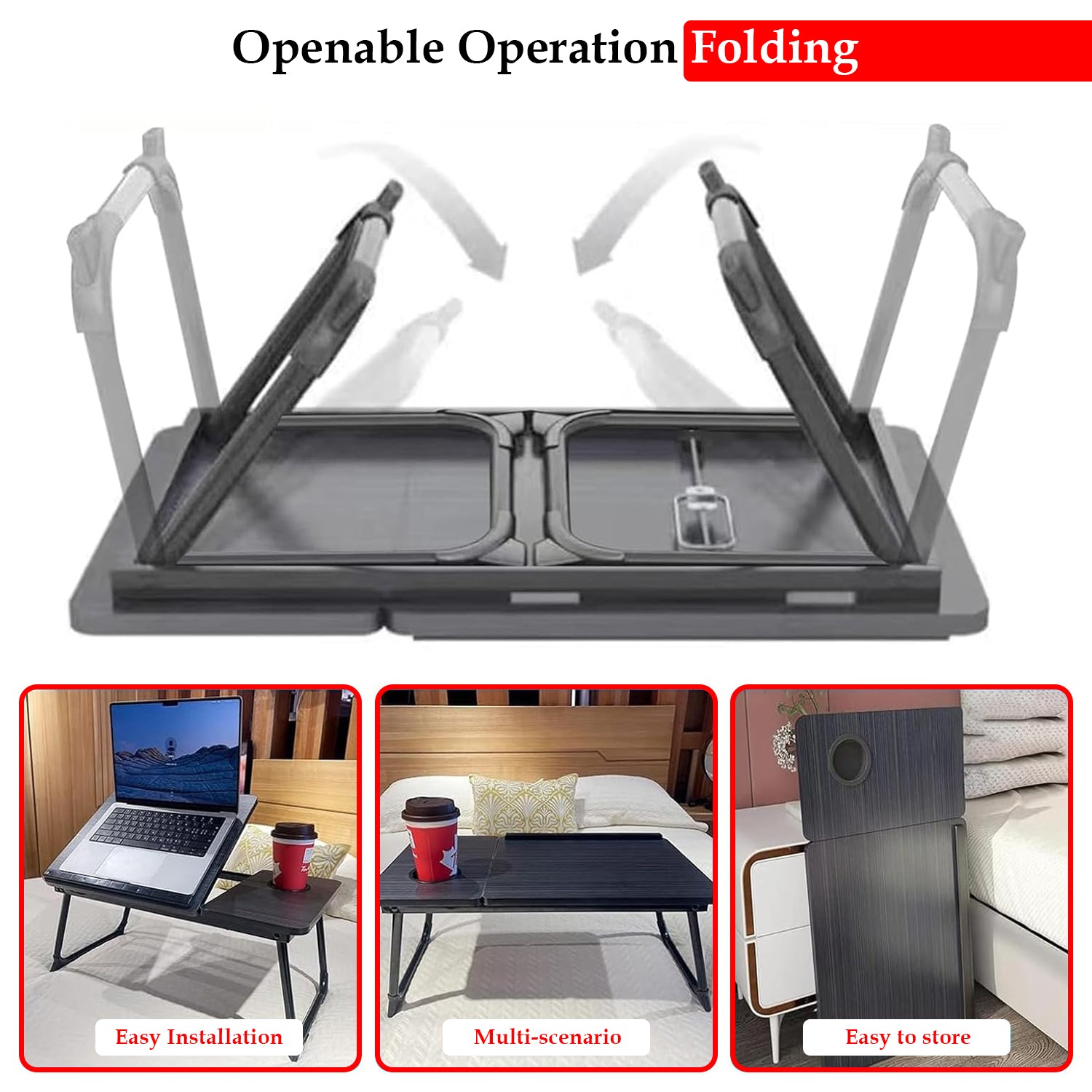 Hivvago Adjustable Laptop Desk – Foldable Bed Table with Cup Holder, 55×32 cm