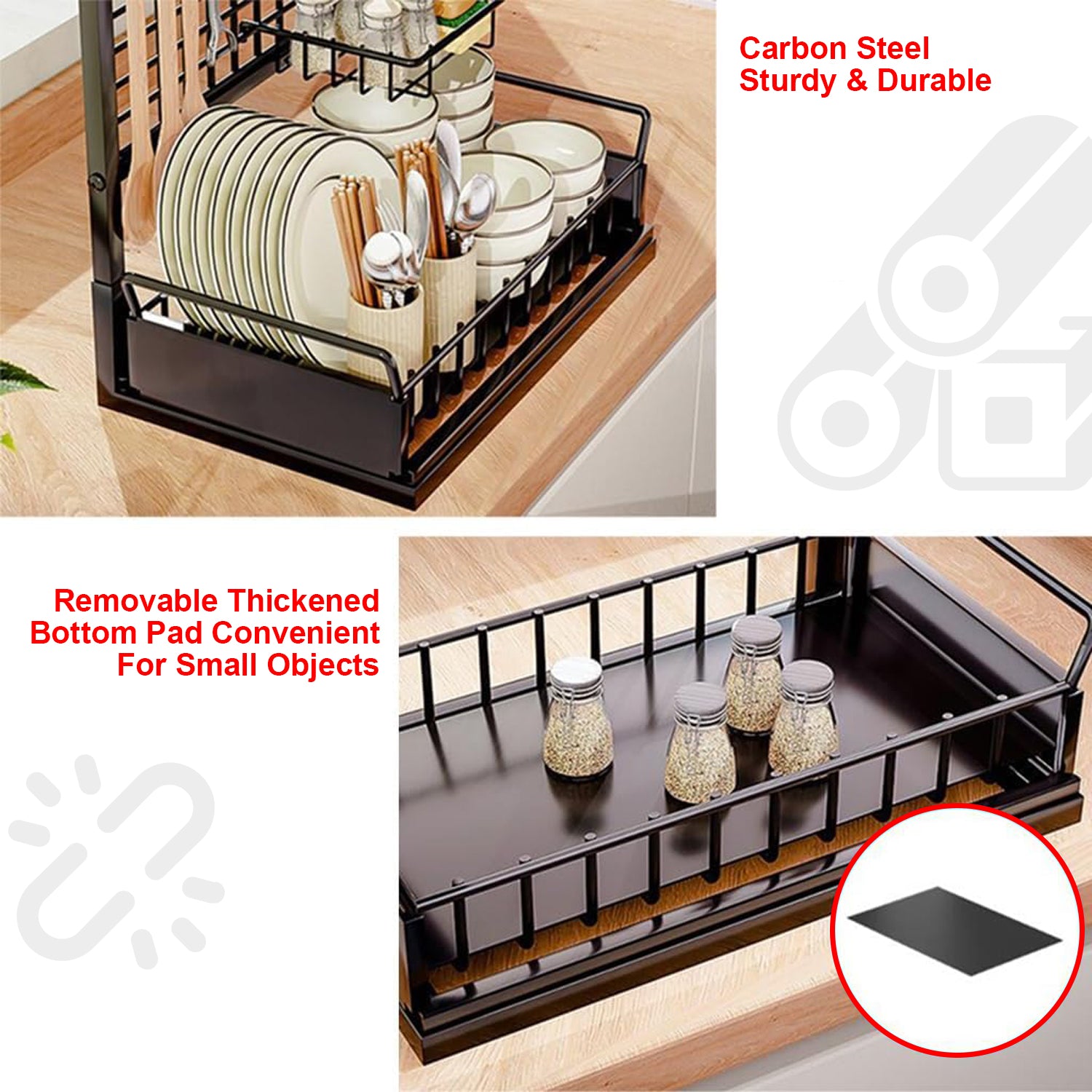 Hivvago 2-Tier Pull-Out Cabinet Organizer – Under Sink Sliding Storage Rack