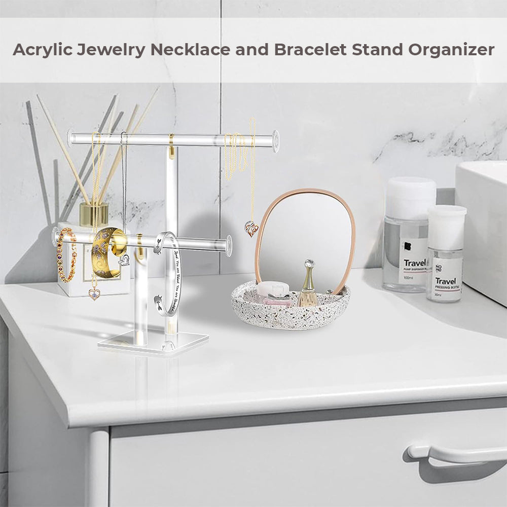 Fashyni Acrylic Jewelry Necklace and Bracelet Stand Organizer for Display and Storage