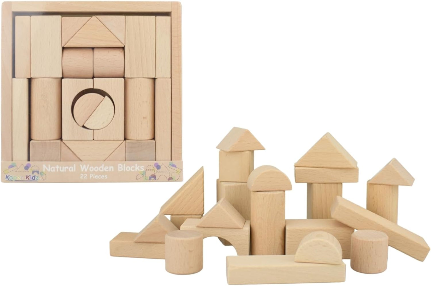 Kaper Kidz Natural Wooden Blocks- 22PCS
