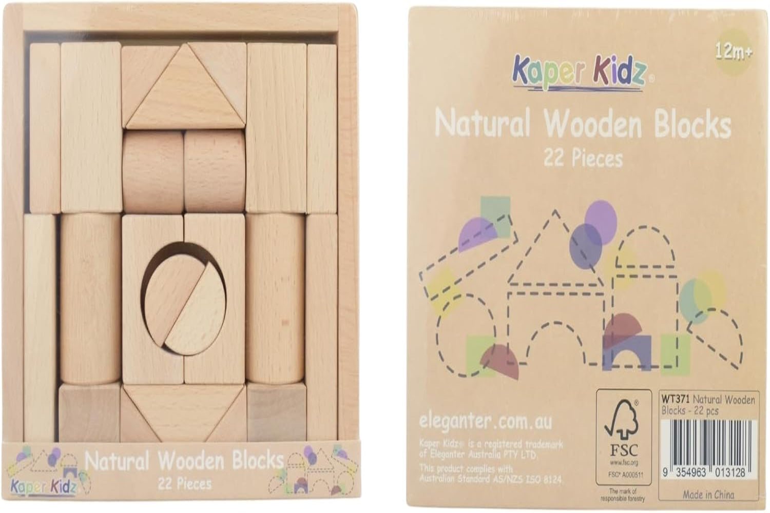 Kaper Kidz Natural Wooden Blocks- 22PCS