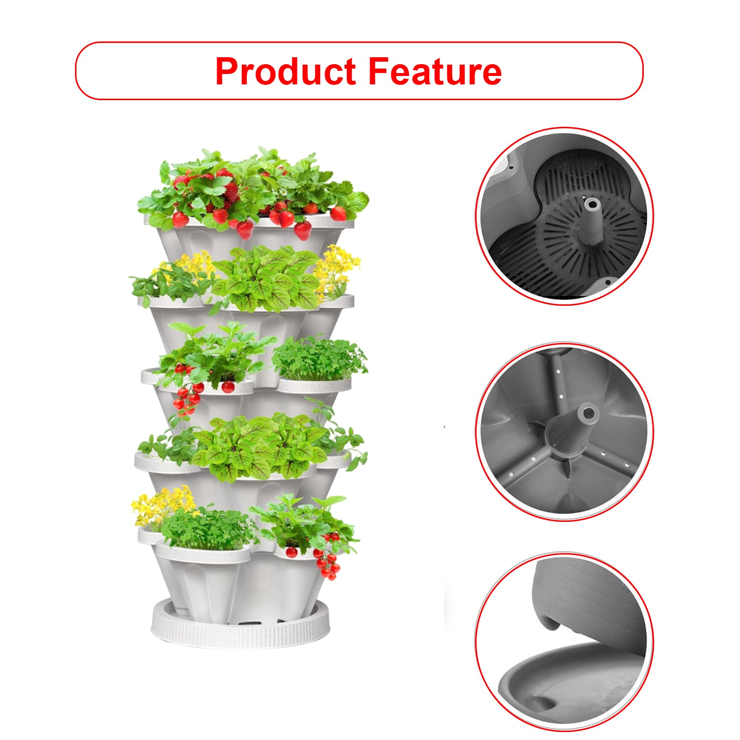 Hivvago 5-Tier Vertical Garden Planter – Stackable Indoor/Outdoor Pot with Base