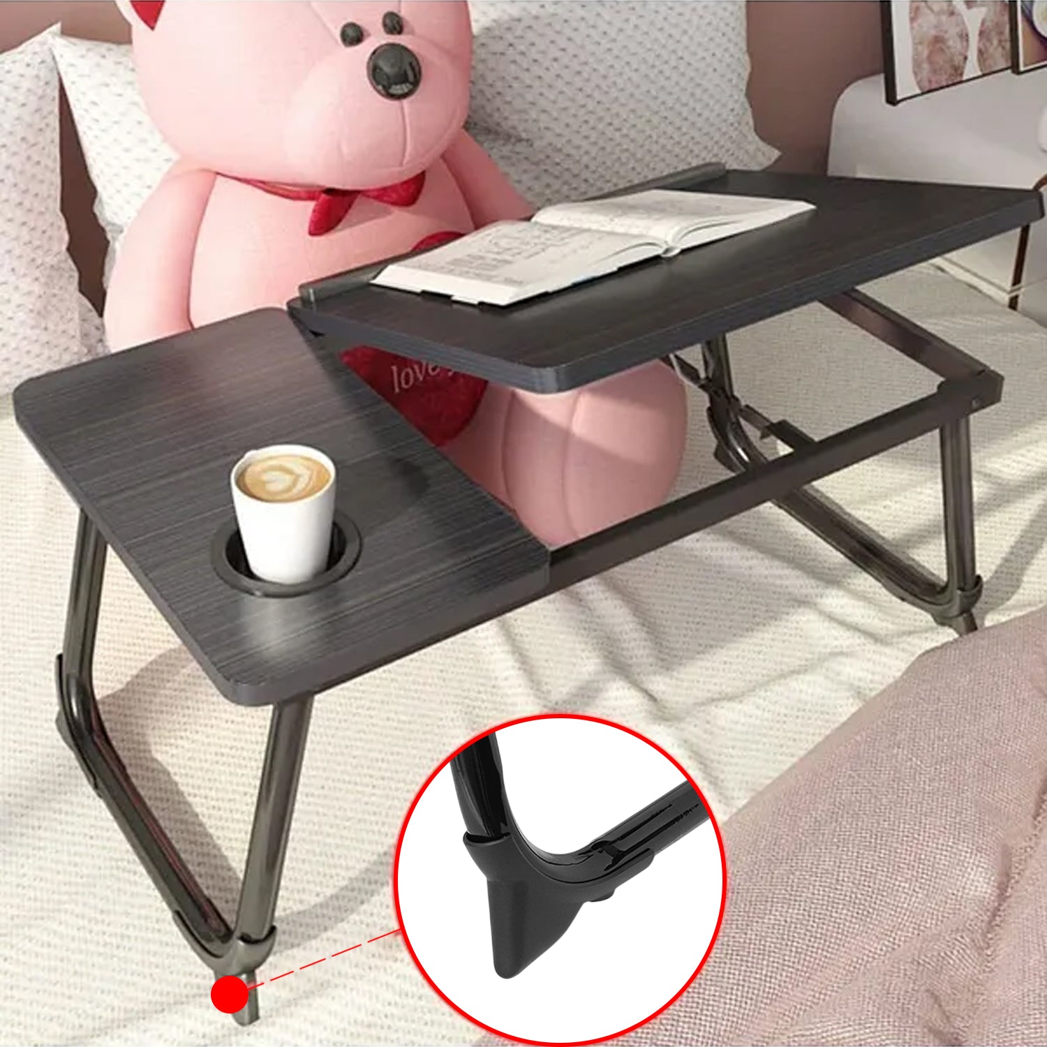 Hivvago Adjustable Laptop Desk – Foldable Bed Table with Cup Holder, 55×32 cm