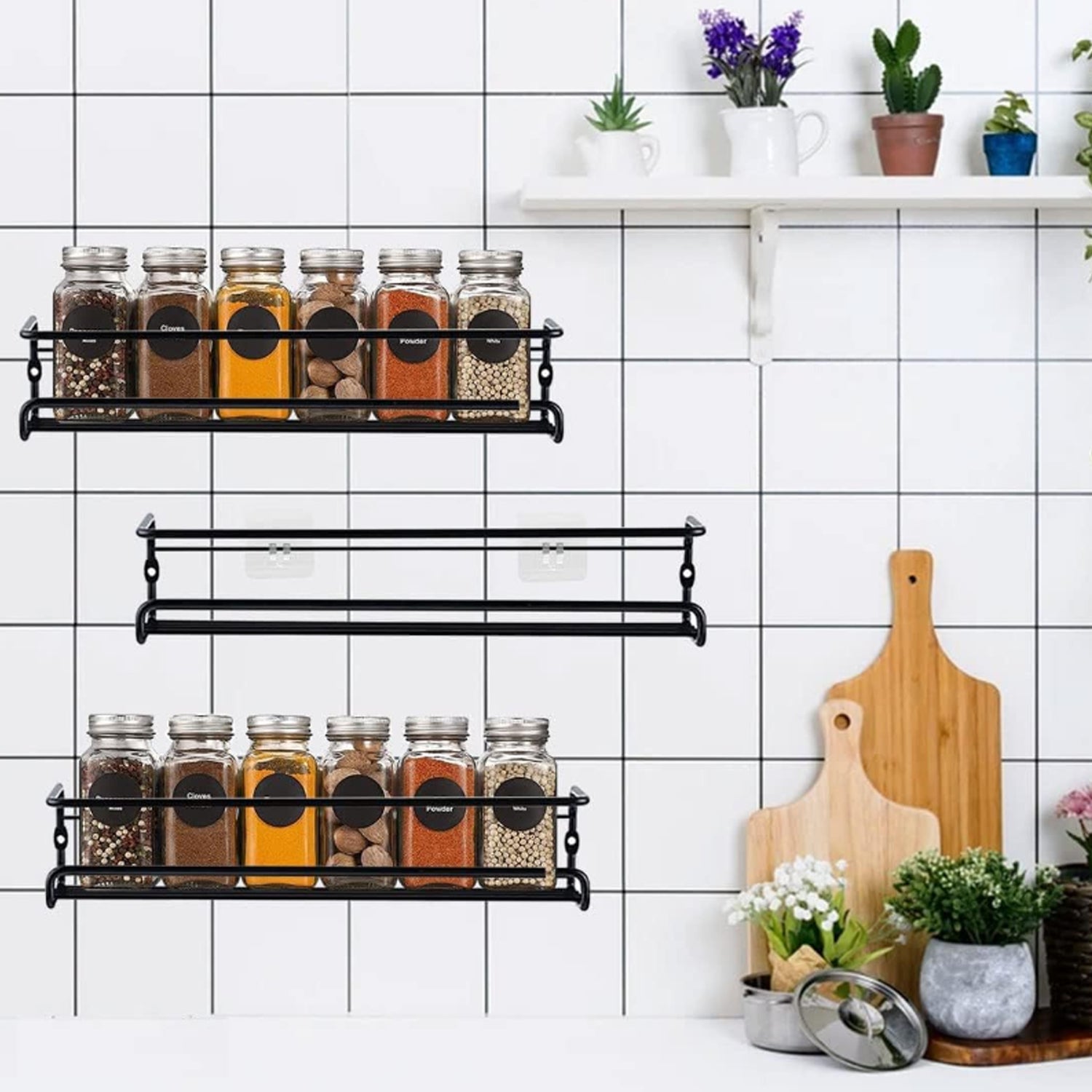 Hivvago 4-Pack Spice Rack Organizer – Wall or Cabinet Mount Kitchen Storage