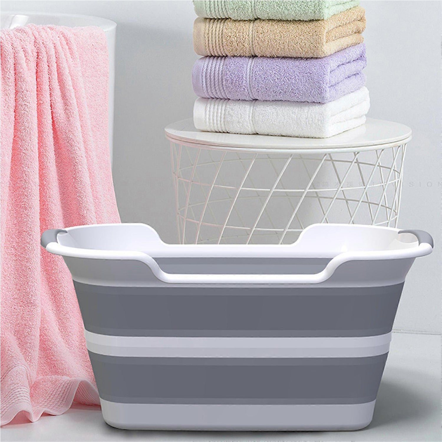 PupLily Collapsible Pet Bathtub – Foldable Wash Tub with Drain, 60.5×38×28cm