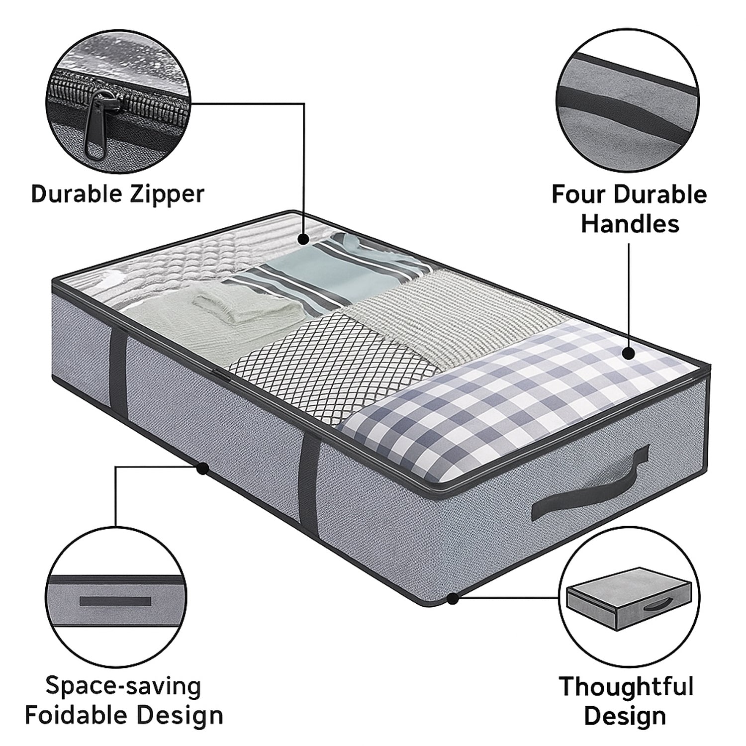 Hivvago Under Bed Storage Bags – 2-Pack Foldable Organisers with Zipper, Grey