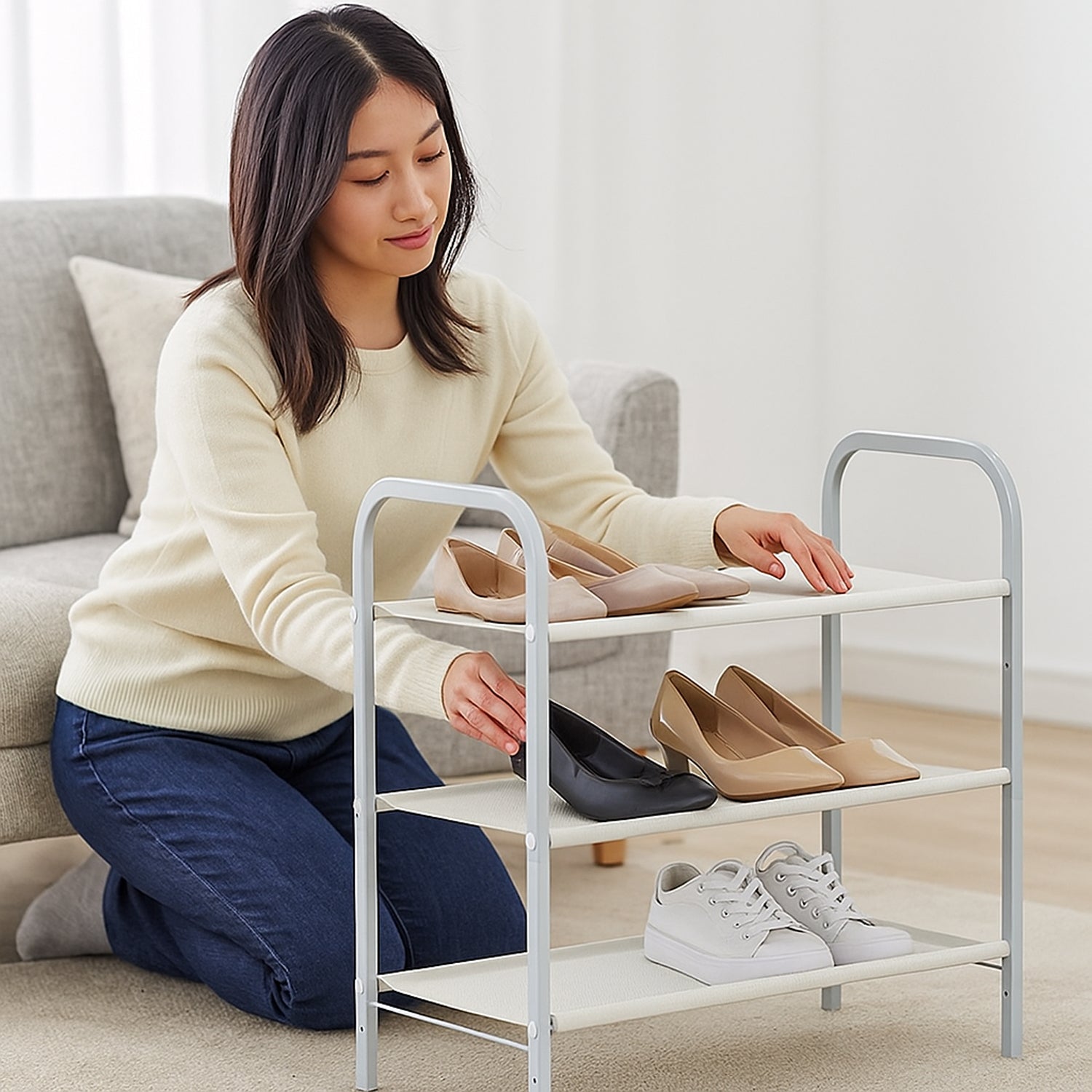 Hivvago 3-Tier Stackable Shoe Rack – Metal Storage Organizer for 20 Pairs