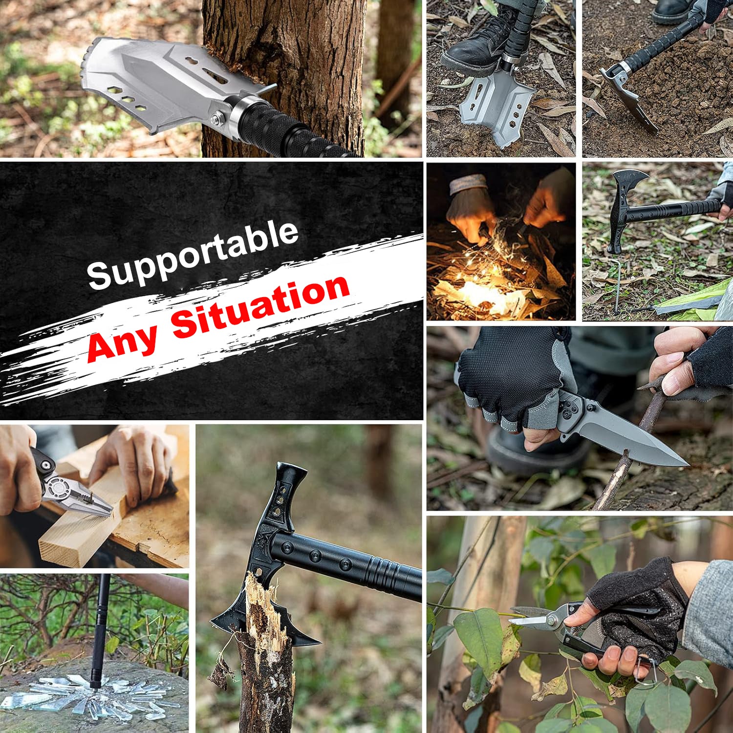 Hivvago Multifunctional Tactical Shovel Set – Survival Tool for Camping & Hiking
