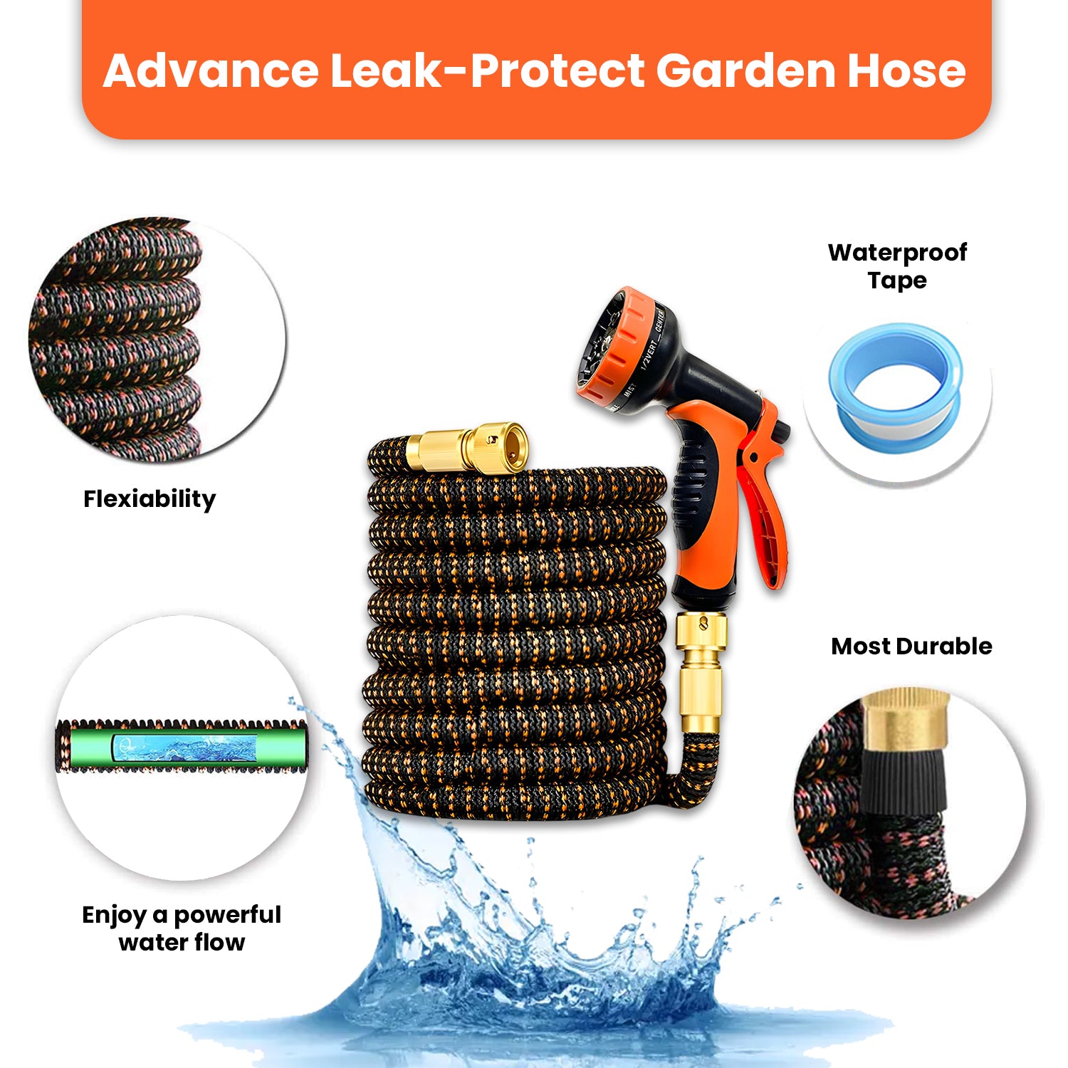 Hivvago Expandable Garden Hose – 10-Function Nozzle, Hanger, Bag, 7.5m or 15m