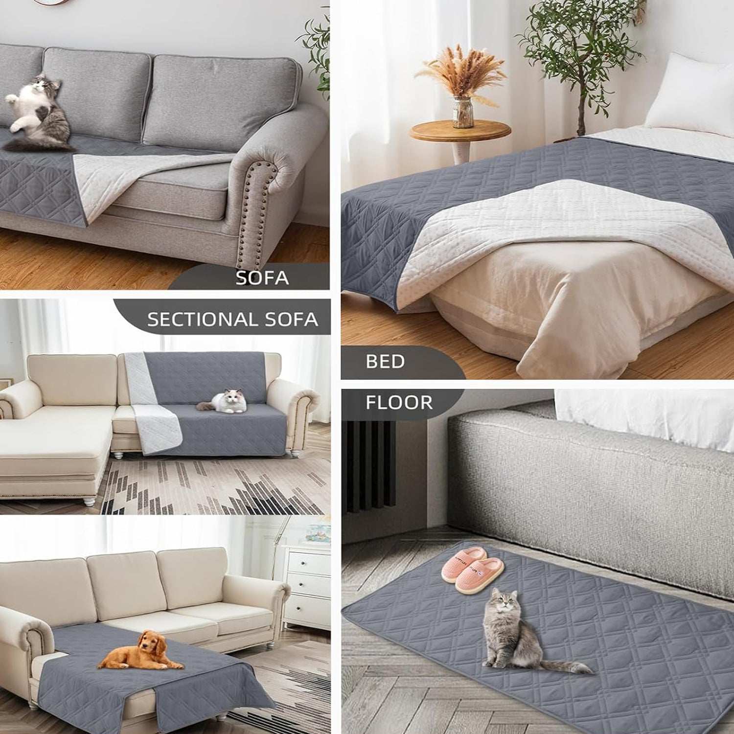 PupLily Waterproof Pet Blanket & Furniture Cover for Sofa, Couch & Bed - Grey
