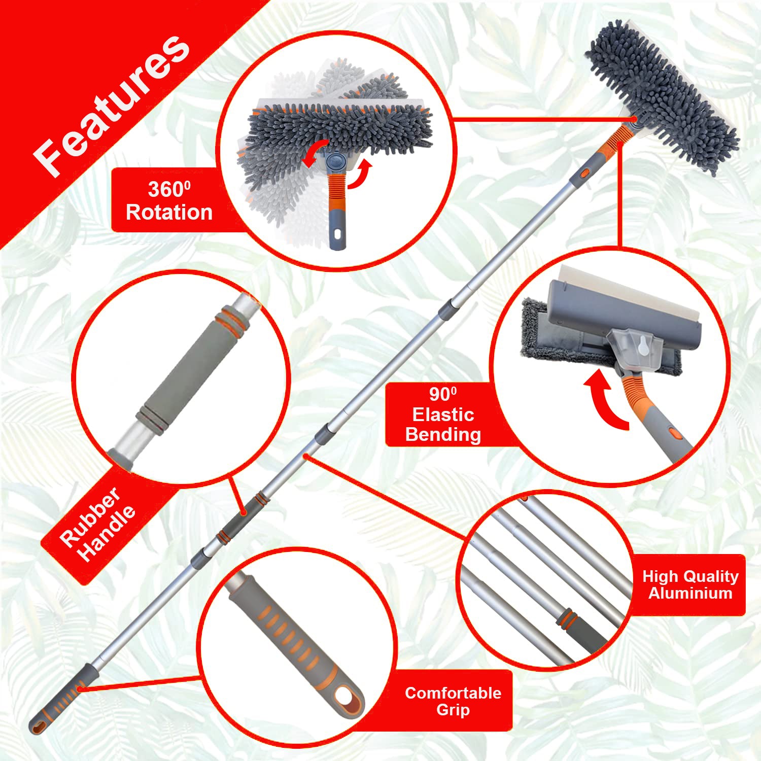 Hivvago 2-in-1 Window Cleaner Kit – Squeegee with Adjustable Extension Pole