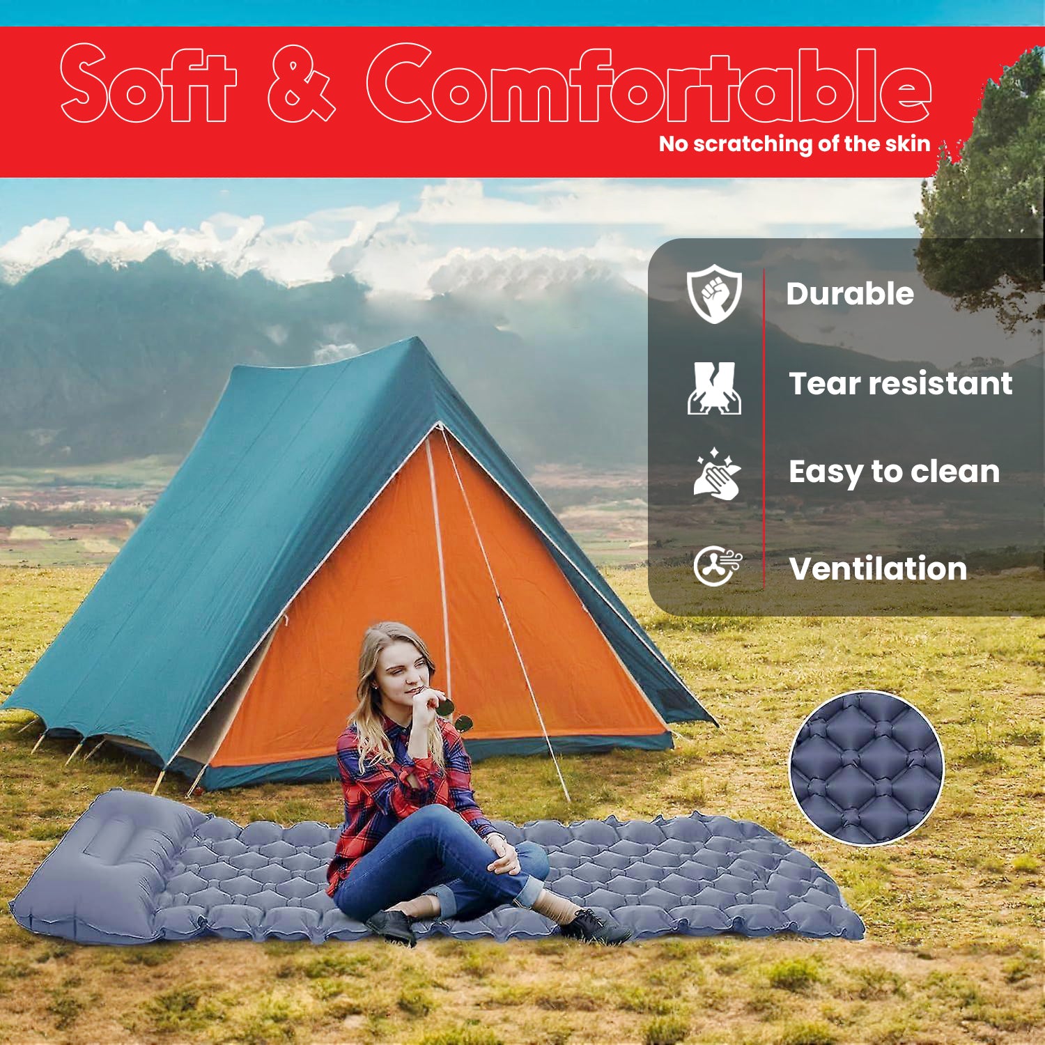 Hivvago Inflatable Sleeping Pad with Built-in Pump - Ultralight Camping Mat