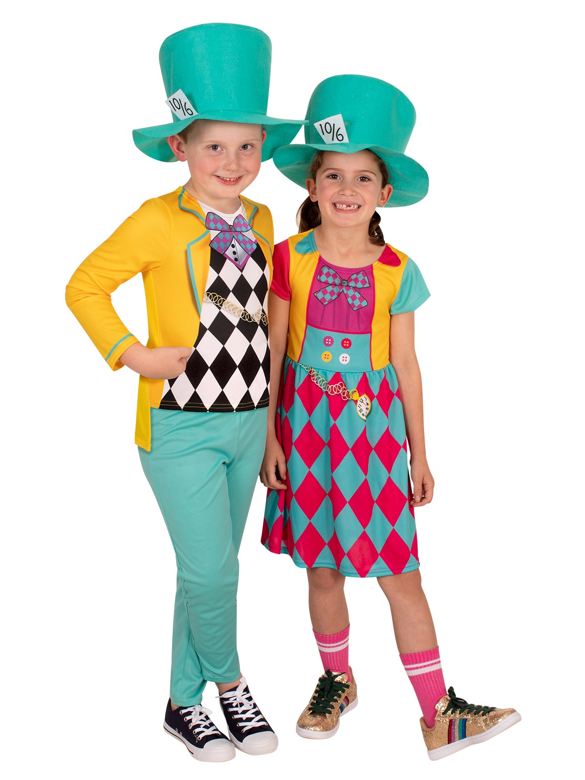 Mad Hatter Costume Child Alice in Wonderland Dress with Hat and Bow Tie