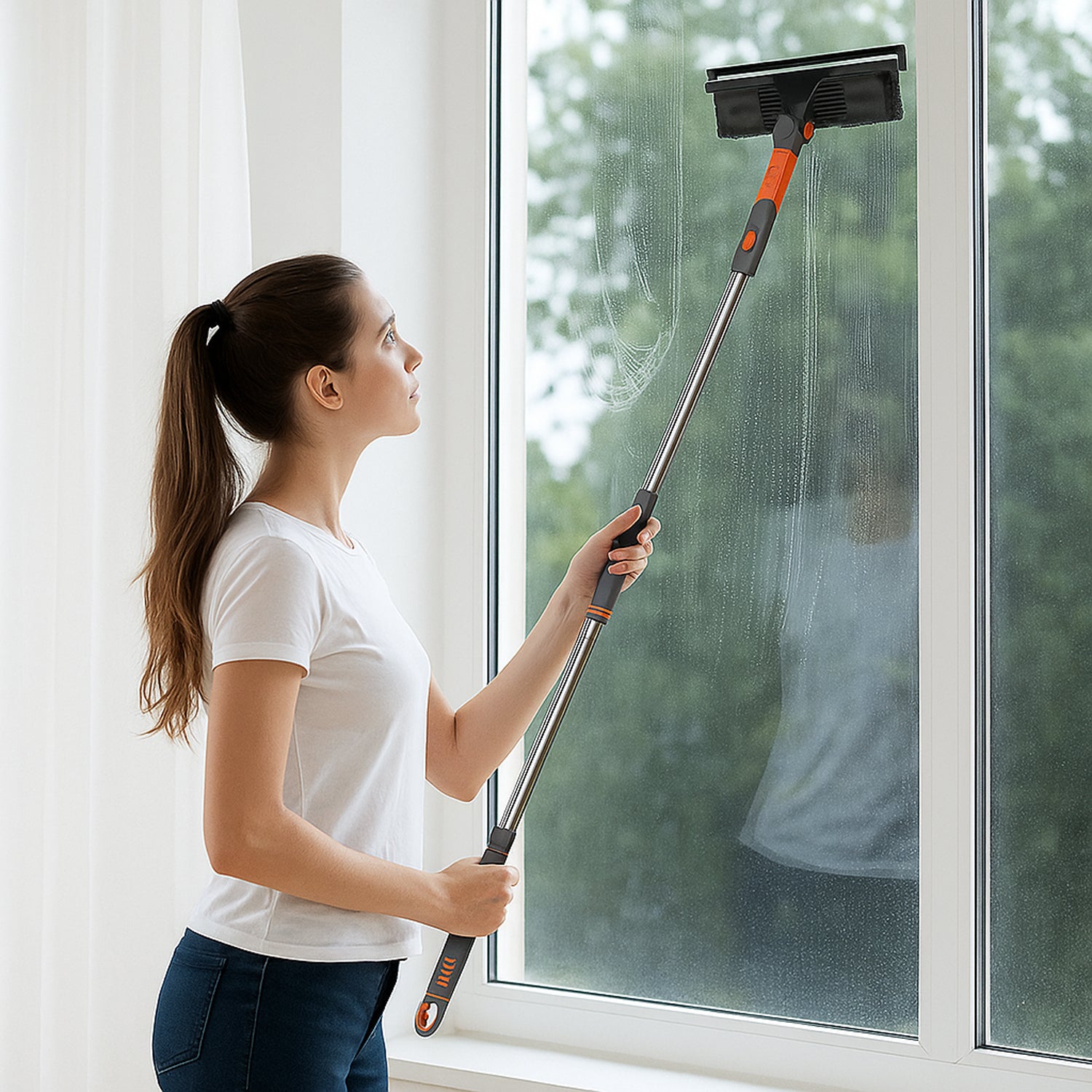 Hivvago 2-in-1 Window Cleaner Kit – Squeegee with Adjustable Extension Pole