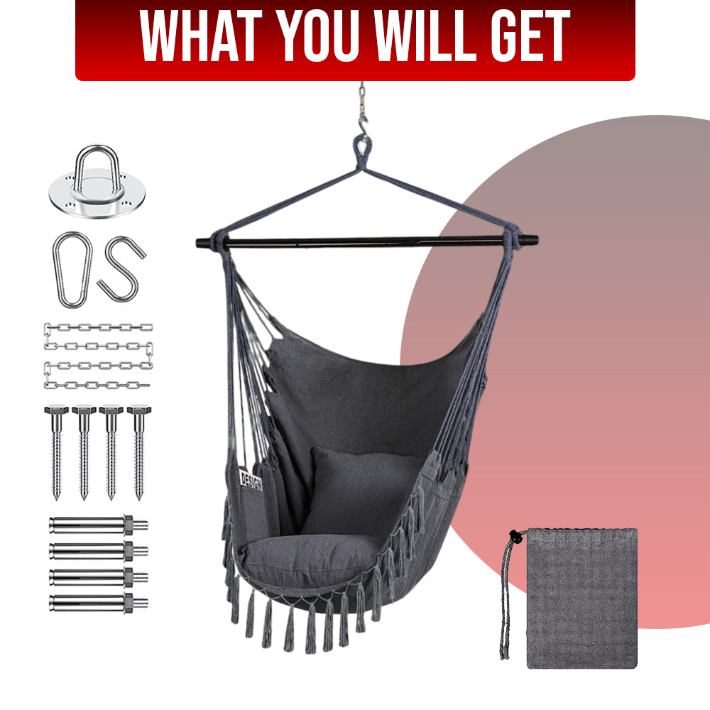 Hivvago Hammock Chair Hanging Rope Swing with Cushions Indoor Outdoor Seat