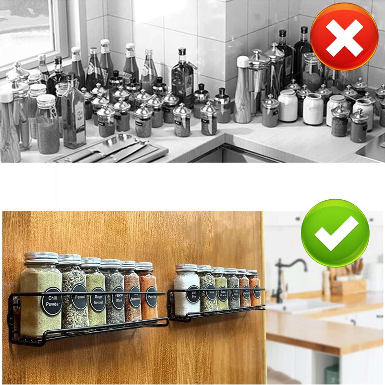 Hivvago 4-Pack Spice Rack Organizer – Wall or Cabinet Mount Kitchen Storage