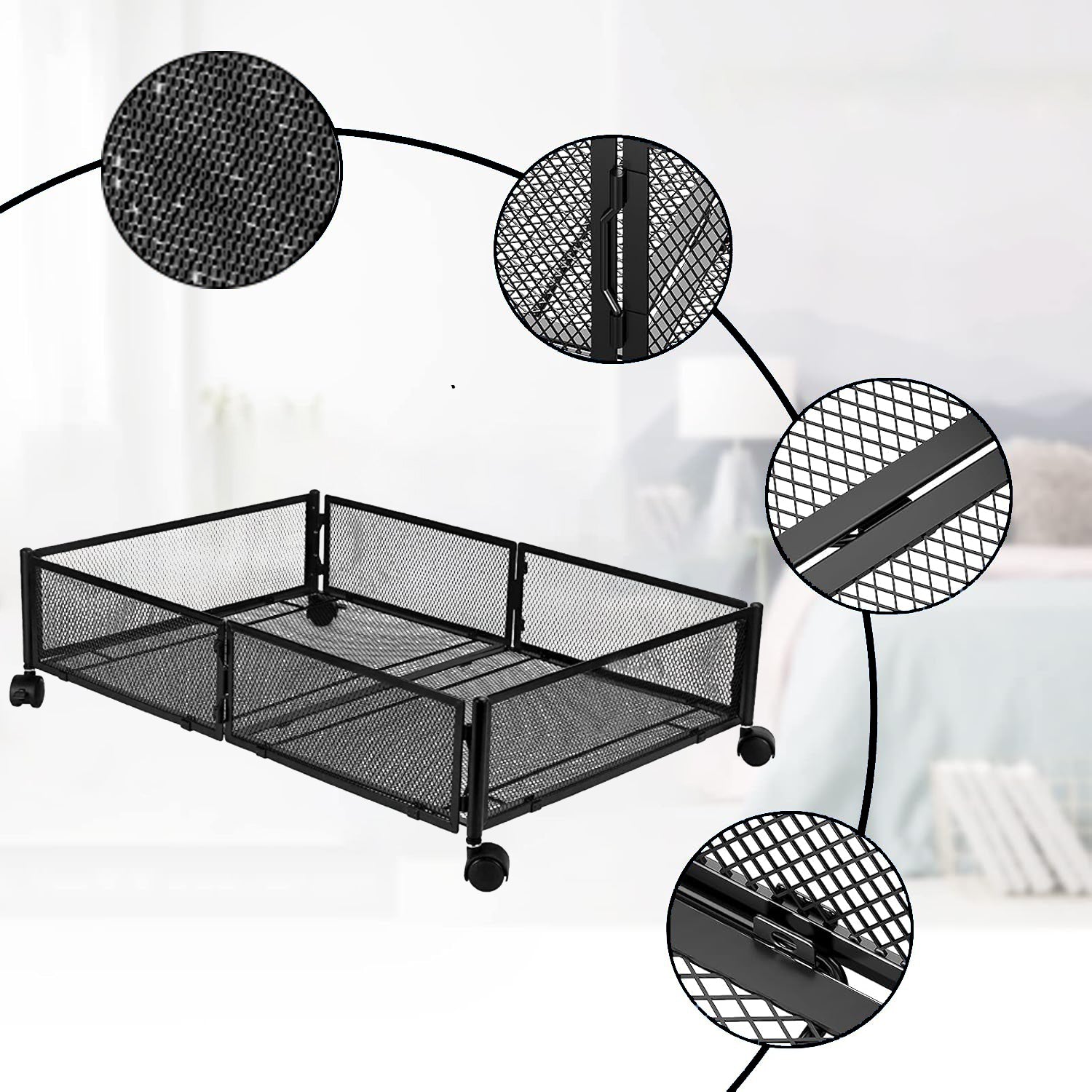 Hivvago Under Bed Storage Organizer with Wheels – Rolling Metal Storage Bin