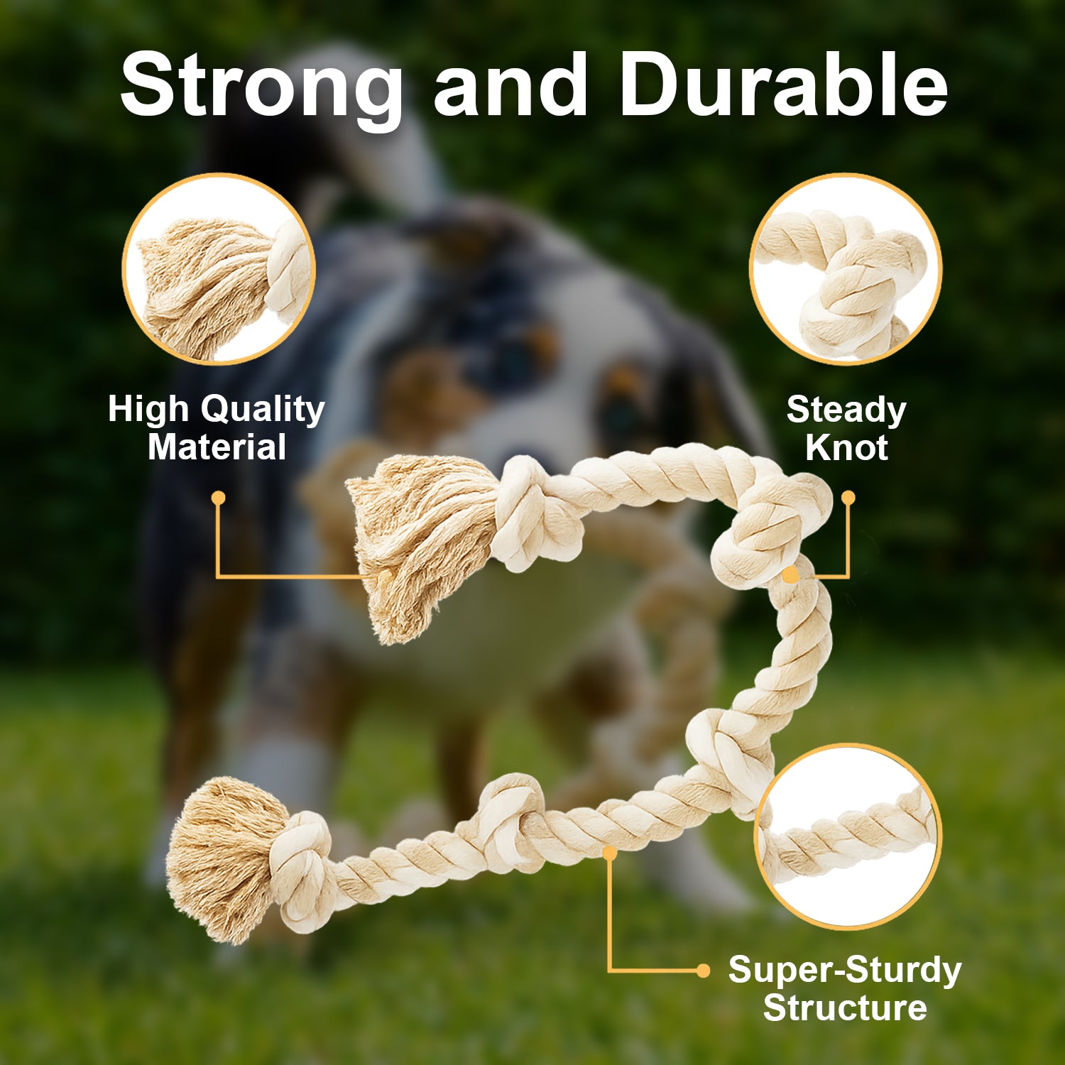 PupLily Durable Dog Rope Toy – Tough 5-Knot Chew & Tug Toy, 90cm, Khaki
